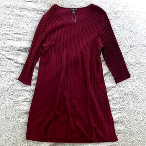 Eileene Fisher NWT 100% Wool Knit Ribbed Sweater Dress Cranberry Red Sz L